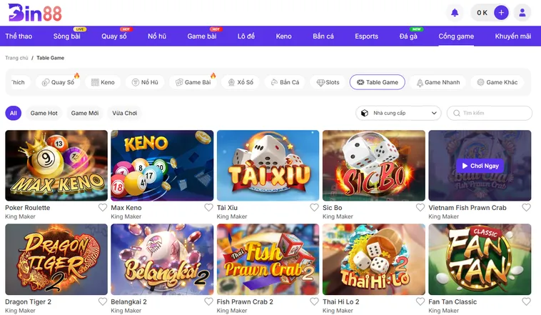 Table Game Bin88 Vũ Đài Đấu Trí Sòng Bạc Thượng Lưu Săn Tiền Khủng